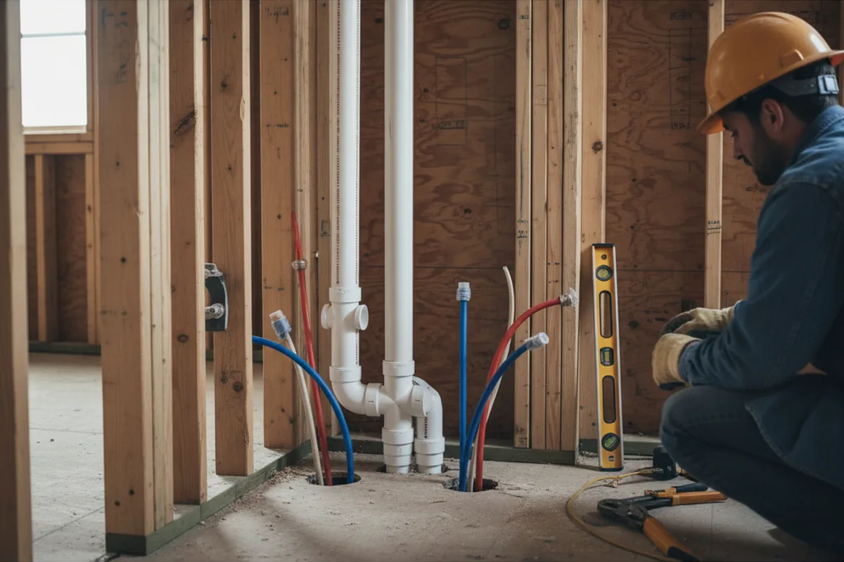 Drain and supply rough-in during Sump Pump Repair in Commerce